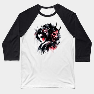 Sumie Japanese Brushstroke Oni Geisha Demon Baseball T-Shirt